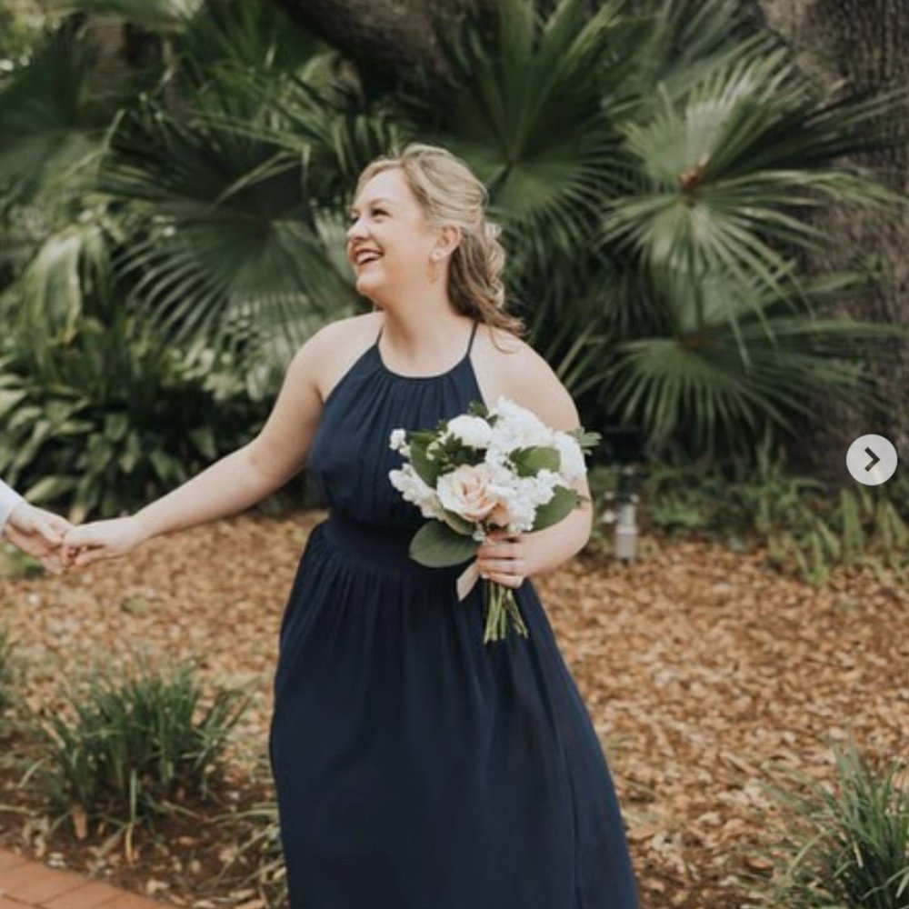 David's Bridal High-Neck Chiffon Bridesmaid Dress with Keyhole